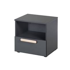 Chambre et rangement-ROBA Table de Chevet pour Chambre d'Enfant - Jara - 1 Niche et 1 Tiroir à Fermeture Douce - Poignée en Hêtre Massif - Anthracite