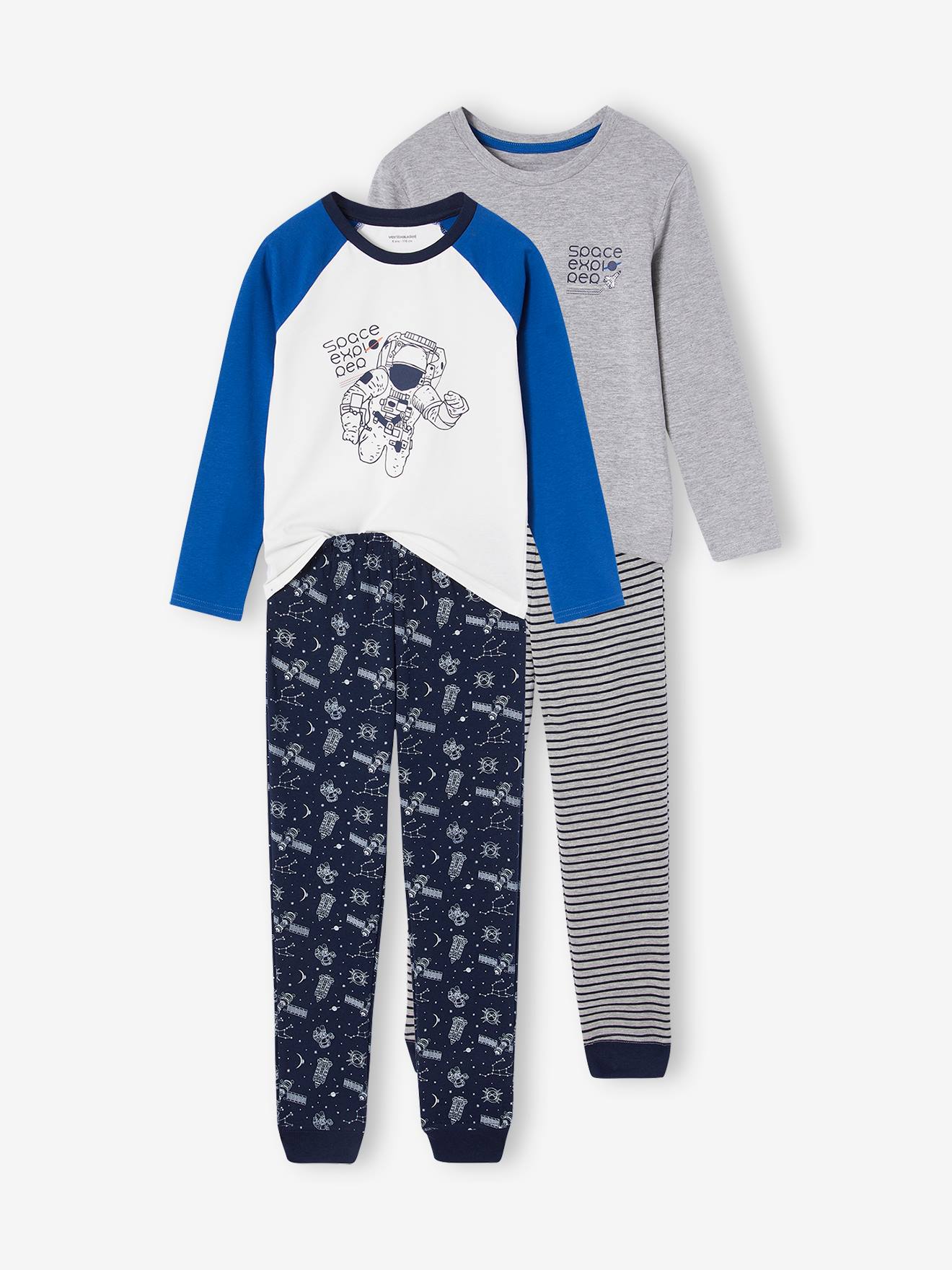 Lot de 2 pyjamas motifs space explorer garçon lot bleu/ gris chiné