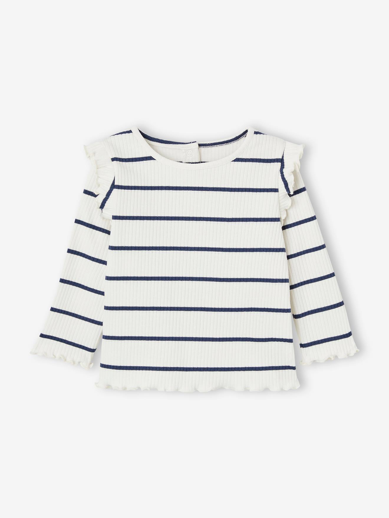 T-shirt en côtes manches volantées bébé fille écru