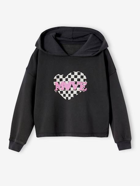 Fille-Sweat court à capuche sport fille motif coeur damier