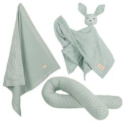 -ROBA Coffret Bébé Lil Planet - 3 PCS - 1 Coussin Traversin + 1 Couverture + 1 Doudou - Cadeau de Naissance - Vert Givré