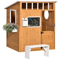 Jouet-Maison de jeux enfant - jeu plein air maisonnette enfant - dim. 122L x 108l x 135H cm - bois sapin pré-huilé