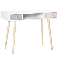 -Bureau enfant - HOMCOM - Style scandinave - Tiroir et rangement - MDF et pin - Blanc gris et rose