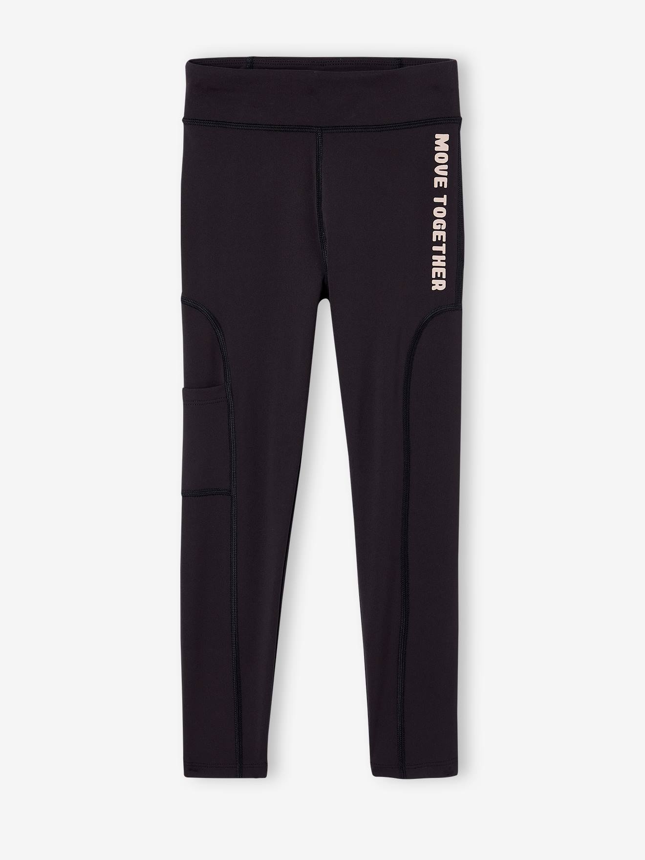 Legging sport en matière technique fille poche zippée au dos noir