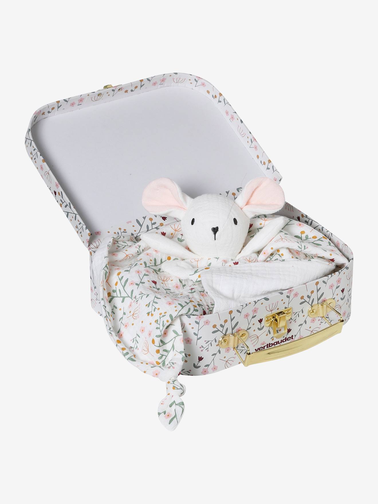 Doudou lange souris personnalisable avec mallette rose (Vertbaudet) - Image 1
