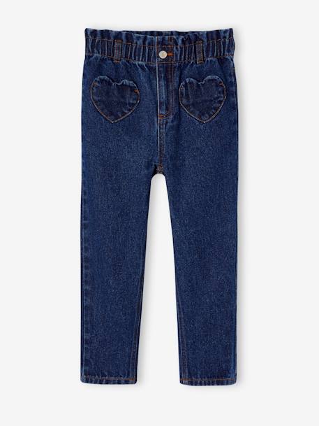 Fille-Pantalon-Jean fille paperbag poches coeur