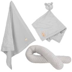 -ROBA Coffret Bébé Lil Planet - 3 PCS - 1 Coussin Traversin + 1 Couverture + 1 Doudou - Cadeau de Naissance - Gris Argenté