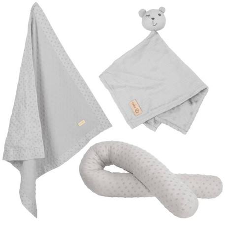 Bébé-ROBA Coffret Bébé Lil Planet - 3 PCS - 1 Coussin Traversin + 1 Couverture + 1 Doudou - Cadeau de Naissance - Gris Argenté