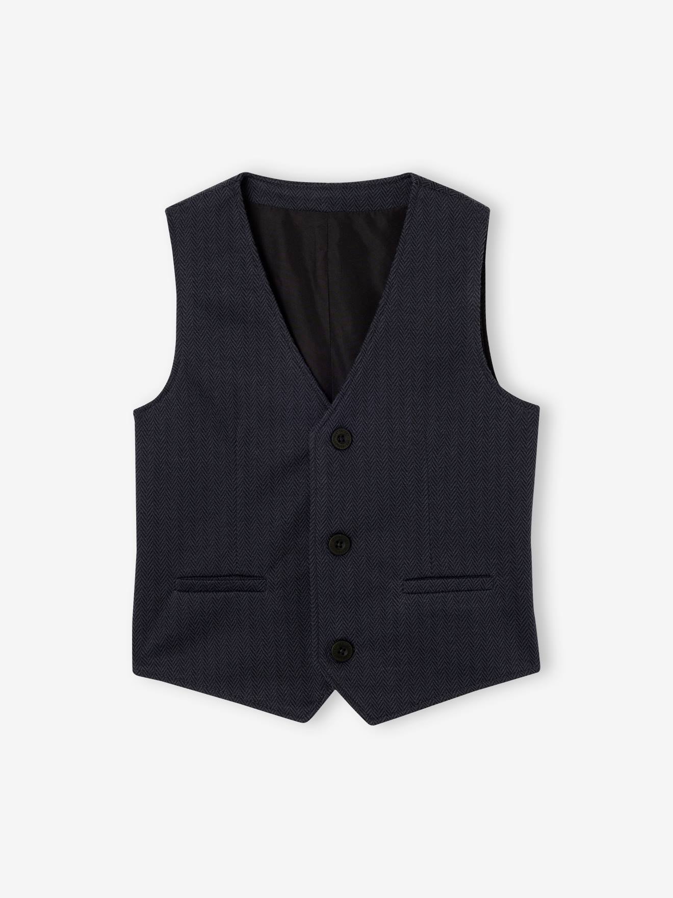 Gilet sans manches garçon en lainage à chevrons marine