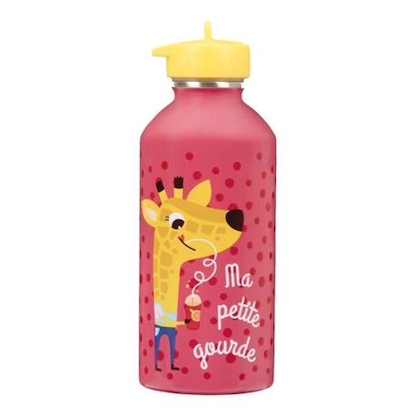 Fille-Gourde enfant Acier inoxydable - Facile à nettoyer - Gourde réutilisable - Contenance 300ml - 17 cm x 6,5 cm - Rose - Girafe