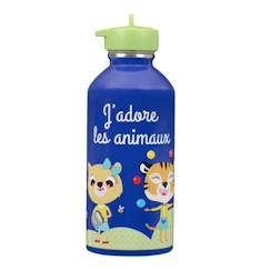 -Gourde enfant Acier inoxydable - Facile à nettoyer - Gourde réutilisable - Contenance 300ml - 17cm x 6,5cm - J'adore les animaux