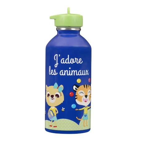 Fille-Gourde enfant Acier inoxydable - Facile à nettoyer - Gourde réutilisable - Contenance 300ml - 17cm x 6,5cm - J'adore les animaux