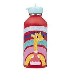 -Gourde enfant Acier inoxydable - Facile à nettoyer - Gourde réutilisable - Contenance 300ml - 17 cm x 6,5 cm - Rouge - Girafe