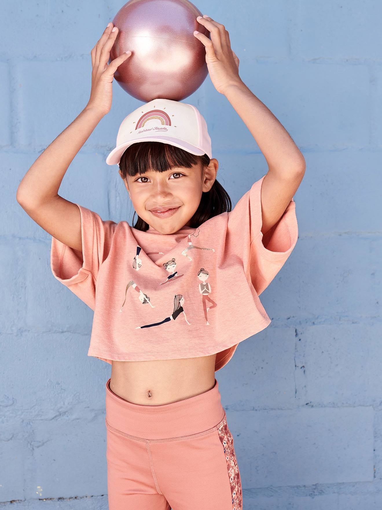 T-shirt cropped sport fille motifs égéries abricot