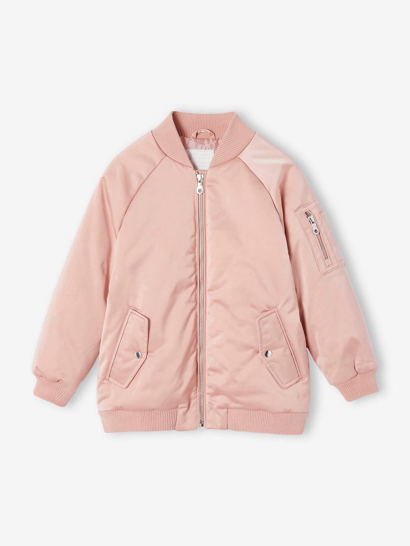 Blouson bomber effet satiné fille rose poudré