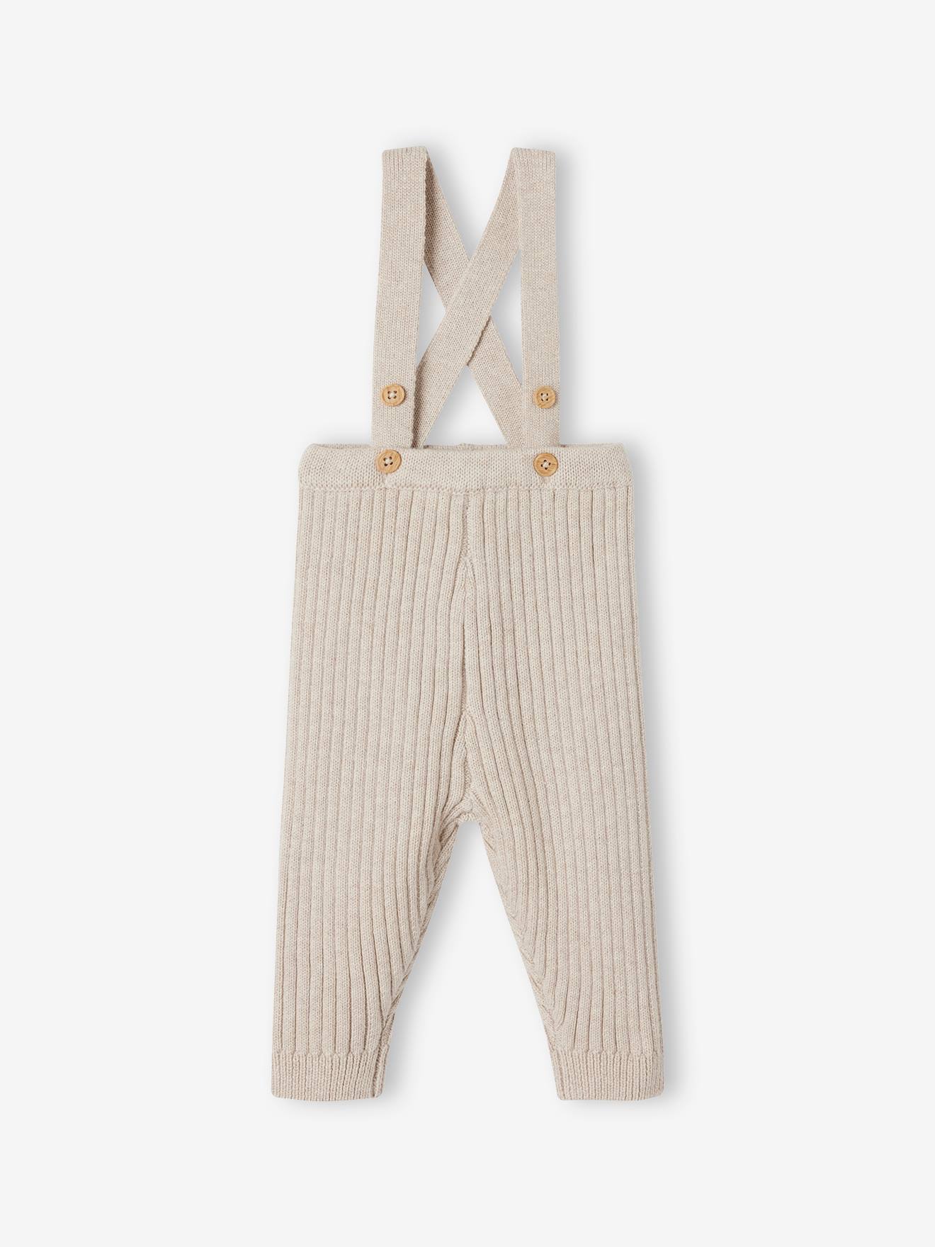 Legging à bretelles en tricot bébé beige chiné