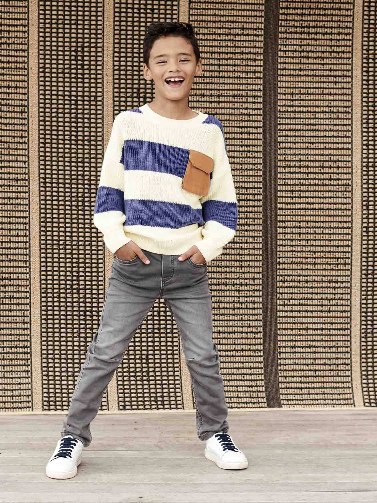 Jean droit en molleton effet denim facile à enfiler garçon denim gris