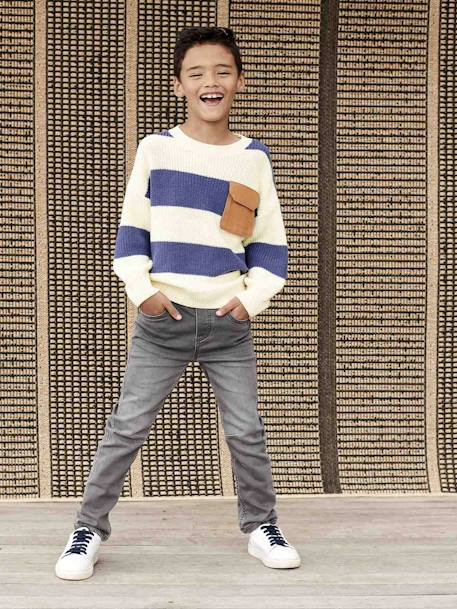 Jean garçon droit facile à enfiler denim effet molleton blue stone+BRUT FONCE+denim black+denim bleached+denim gris+double stone 23 - vertbaudet enfant 