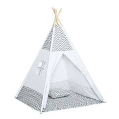 Jouet-Tente teepee indien enfant style graphique - dim. 1,2L x 1,2I x 1,55H m - porte refermable, fenêtre, tapis, coussin, sac transport