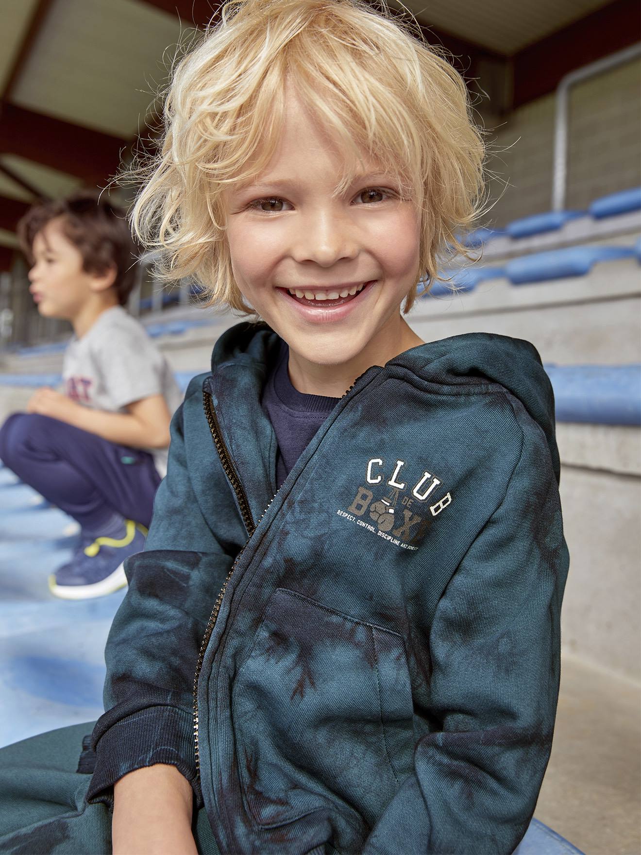 Sweat à capuche zippé tie and dye sport garçon bleu fonce