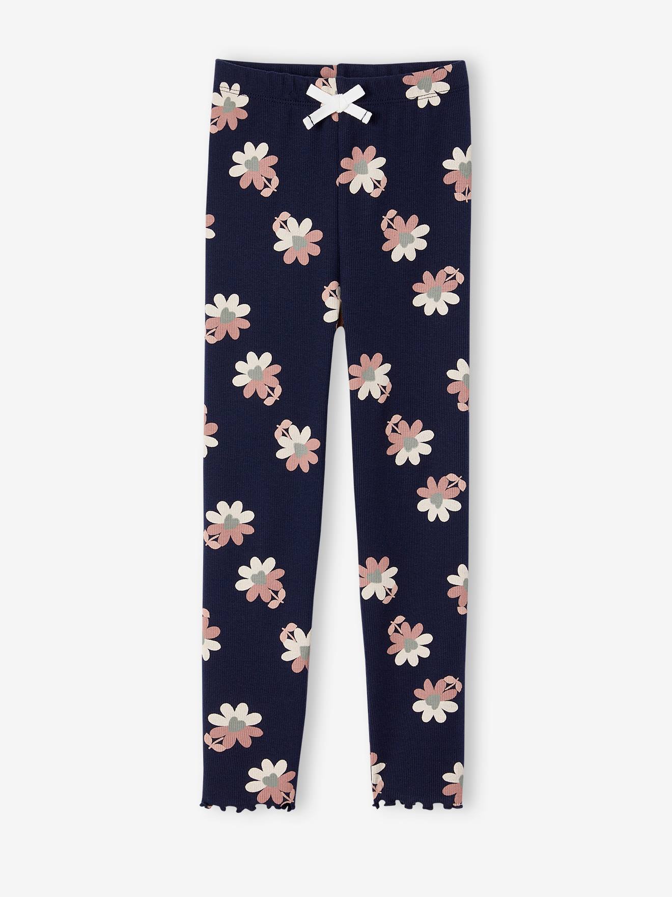 Legging imprimé en maille côtelée fille marine