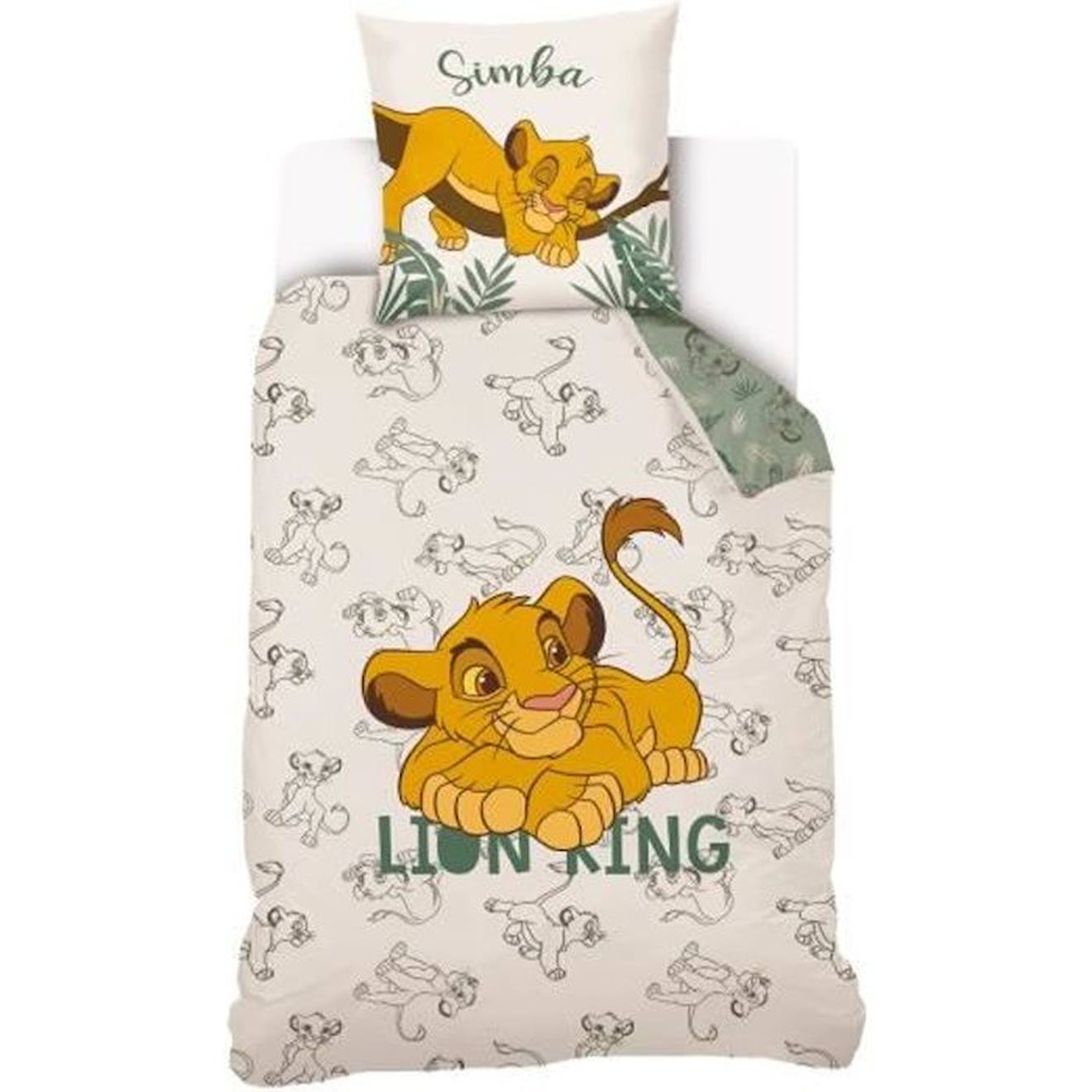 Disney - Housse De Couette Le Roi Lion Simba - Disney - 140x200 Cm - 100% Coton - Blanc Beige