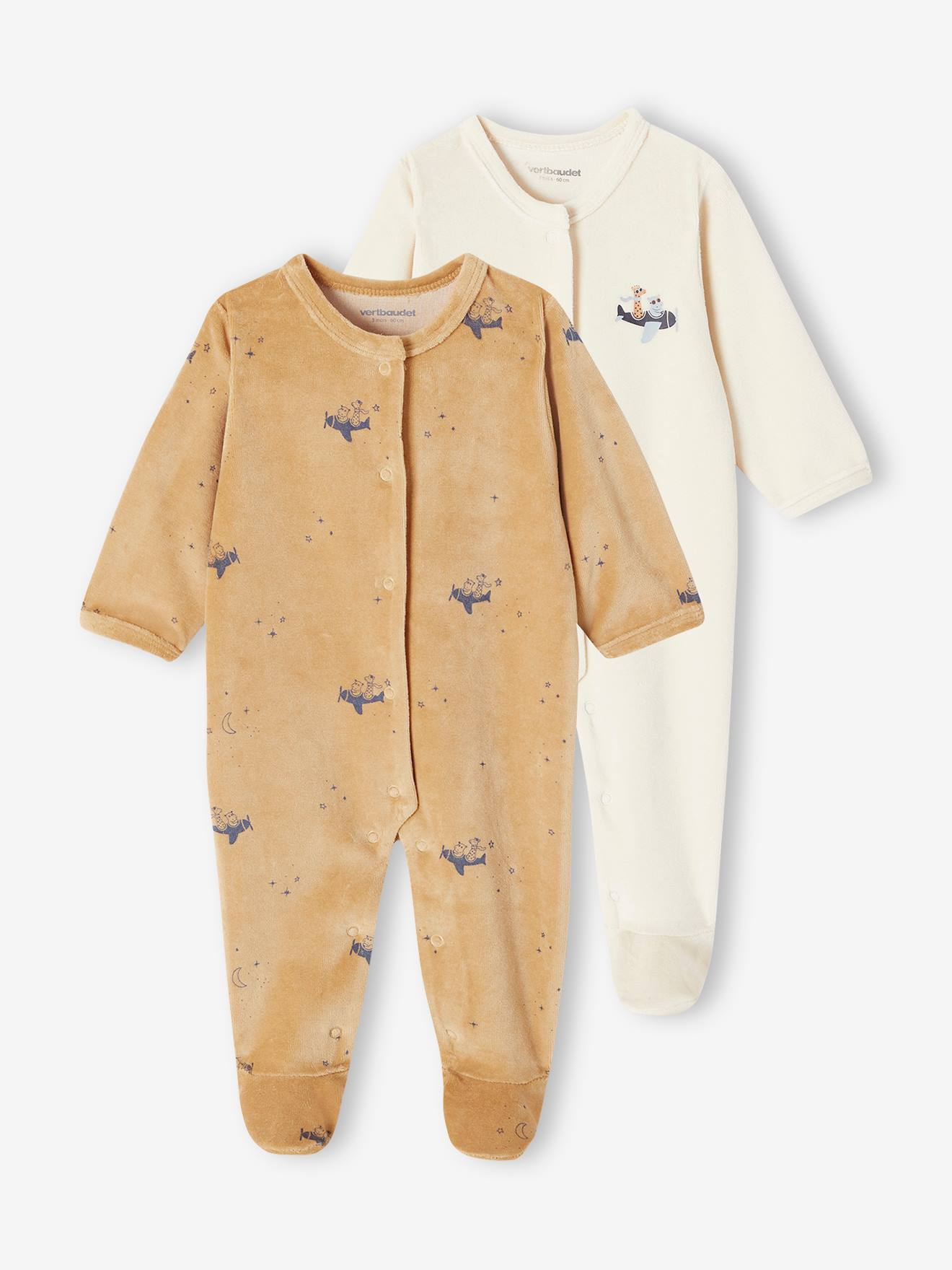 Lot 2 dors- bien avion en velours ouverture naissance bébé jaune d'or