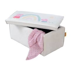 -ROBA Banc Coffre à Jouets Peppa Pig pour Enfant en Bois et Velours - Meuble de Rangement 2 en 1 - Beige / Motif Cochon