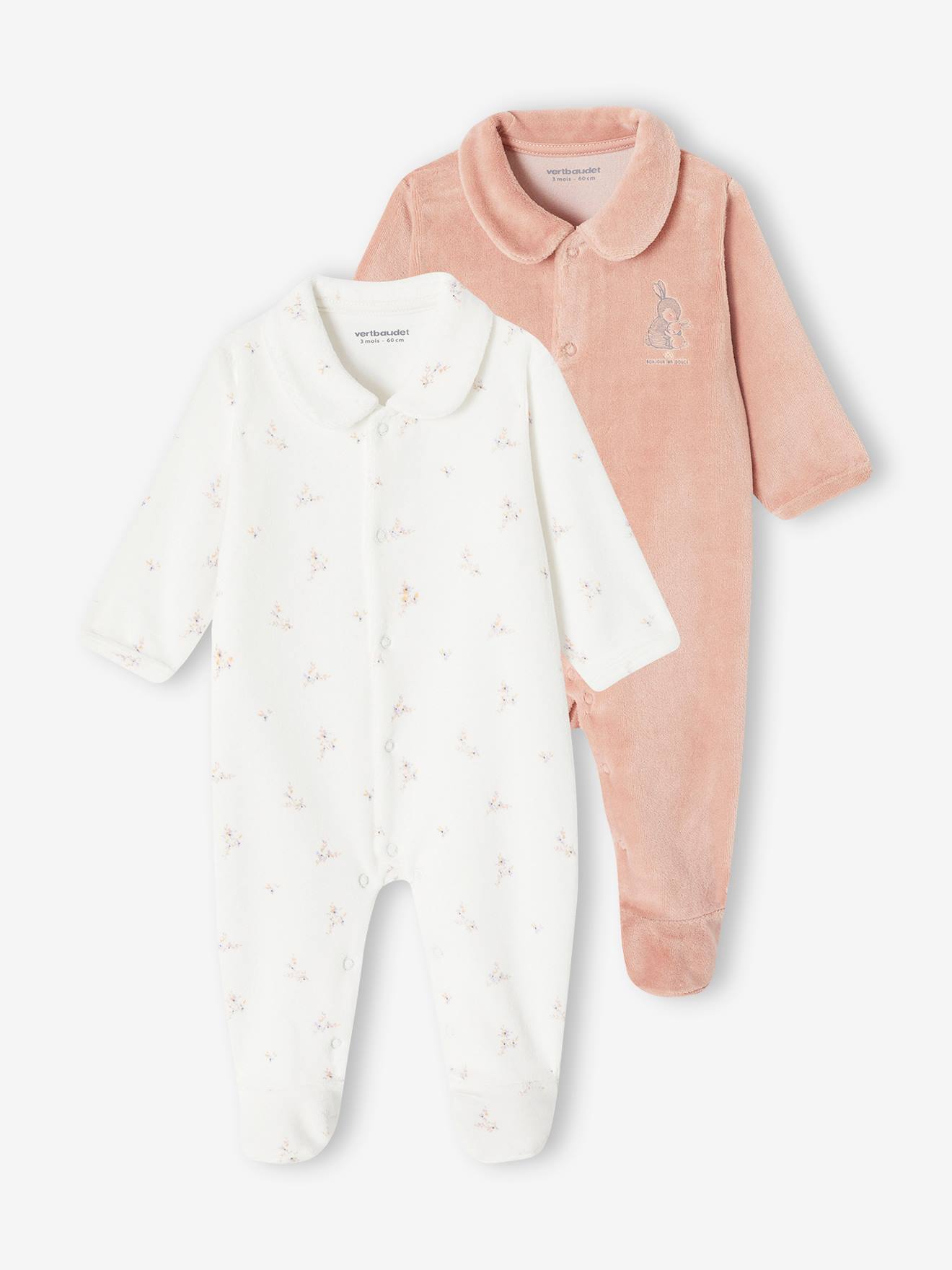 Lot de 2 pyjamas mixtes velours ouverture naissance rose 30 €