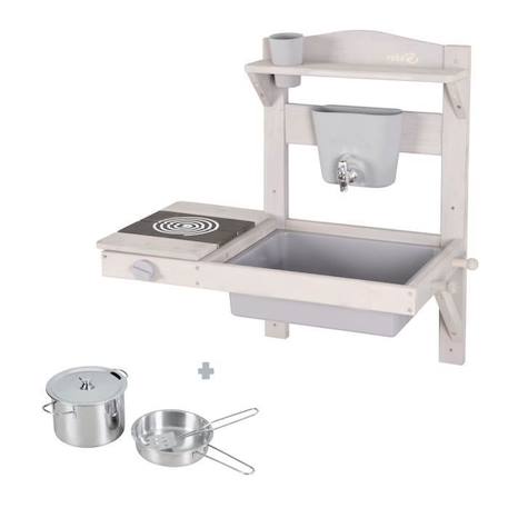 ROBA Jeu Cuisine Enfant à Suspendre pour Extérieur avec Bac Amovible - Jouet d'Imitation avec Accessoires - Bois Massif Gris GRIS 1 - vertbaudet enfant 