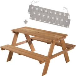 Chambre et rangement-ROBA Table Pique-Nique Enfants Outdoor + en Bois Massif - avec Coussin d'Assise - Table d'Extérieur 4 Places - Lasure Teck