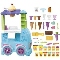 Jouet-Activités artistiques et musicales-Loisirs créatifs-PlayDoh Camion de glace géant, Coffret Kitchen Creations, 27 accessoires, 12 pots de pâte à modeler, sons réalistes, dès 3 ans