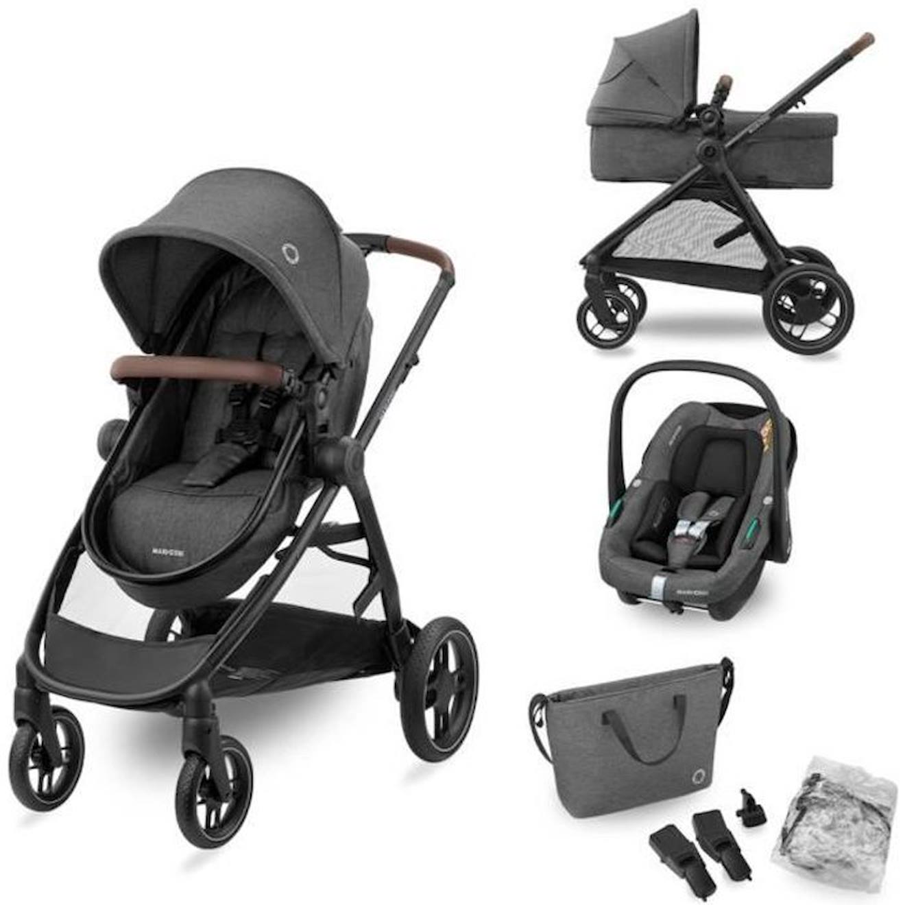 Maxi-cosi Poussette 3 En 1 Zelias Isize-nacelle+siège Auto Cabriofix S Isize+sac À Langer+habillage Pluie.de Naissance Jusqu'à 22kg Gris (Maxi-Cosi) - Couverture