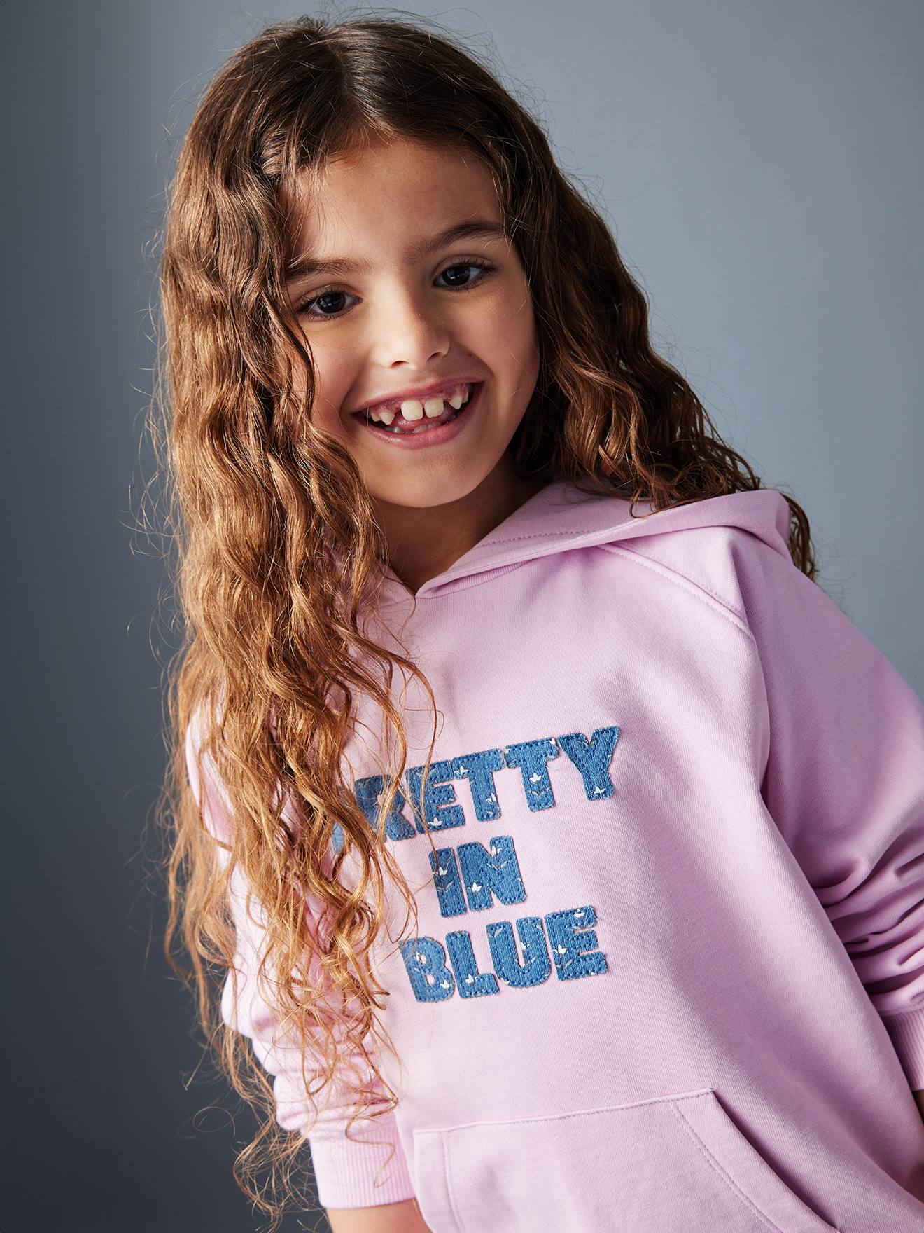 Sweat long à capuche fille mauve