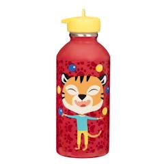 -Gourde enfant Acier inoxydable - Facile à nettoyer - Gourde réutilisable - Contenance 300ml - 17 cm x 6,5 cm - Rouge - Tigre