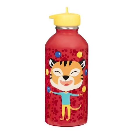 Fille-Gourde enfant Acier inoxydable - Facile à nettoyer - Gourde réutilisable - Contenance 300ml - 17 cm x 6,5 cm - Rouge - Tigre