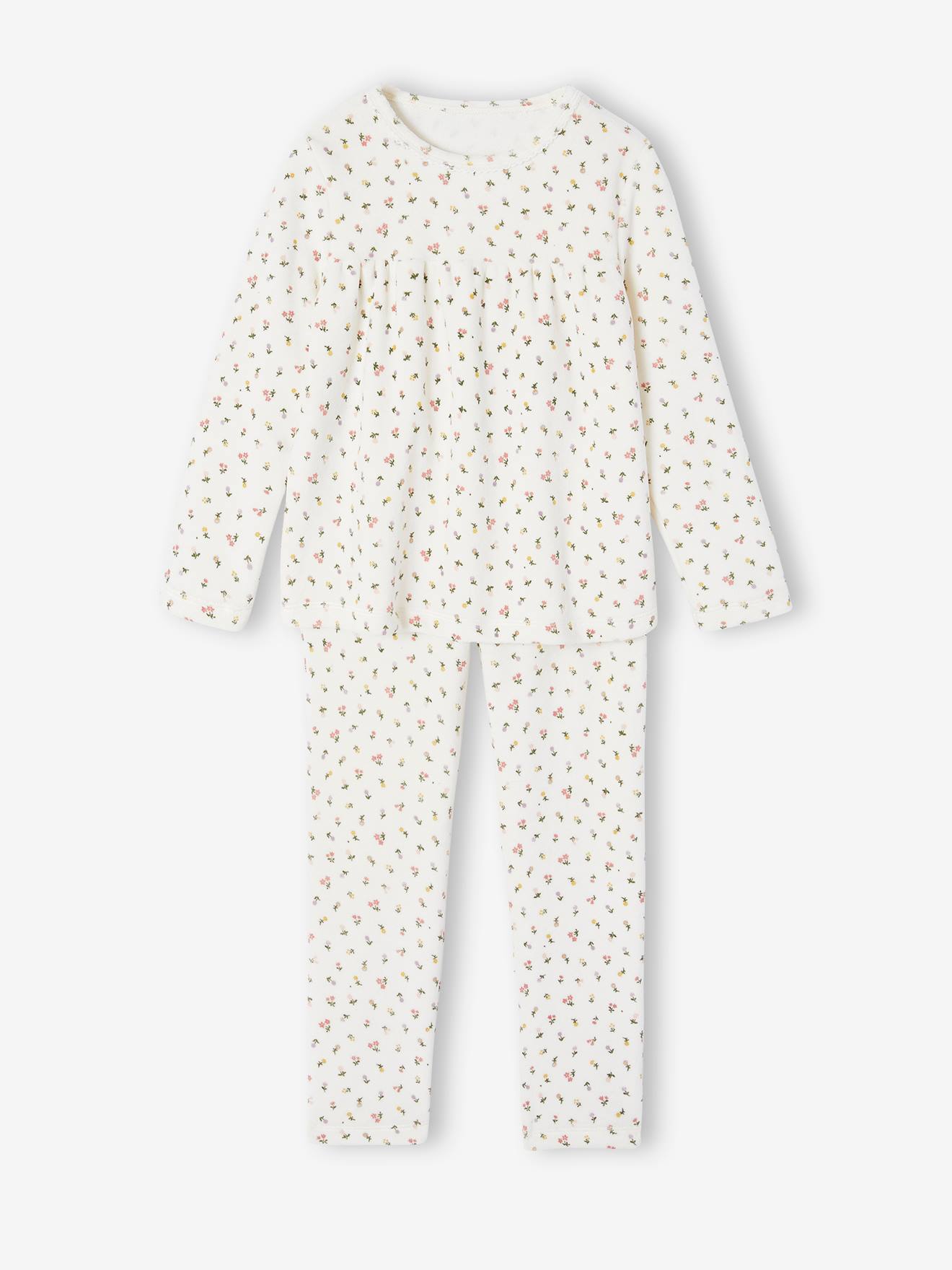 Pyjama en velours imprimé fleurs fille écru