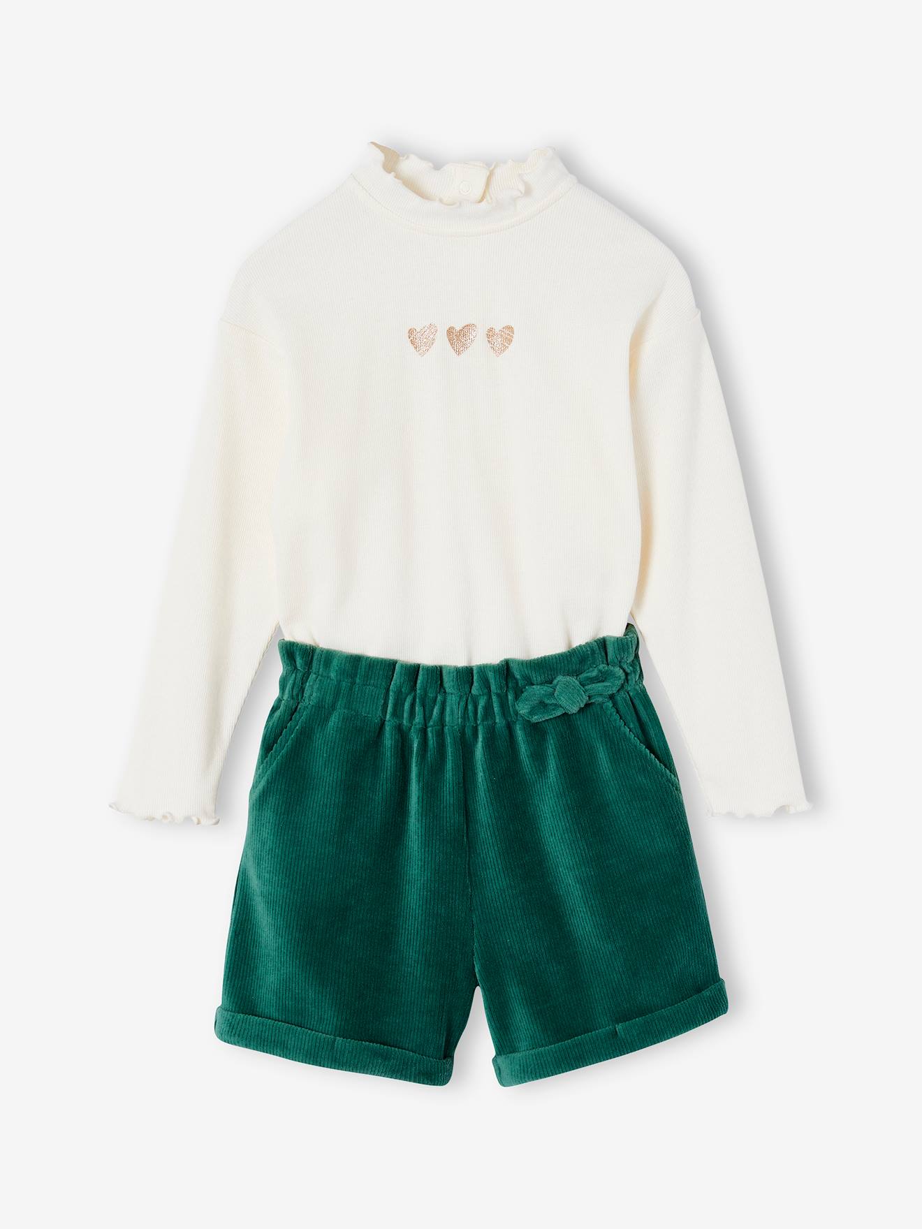Ensemble T-shirt + short en velours fille vert
