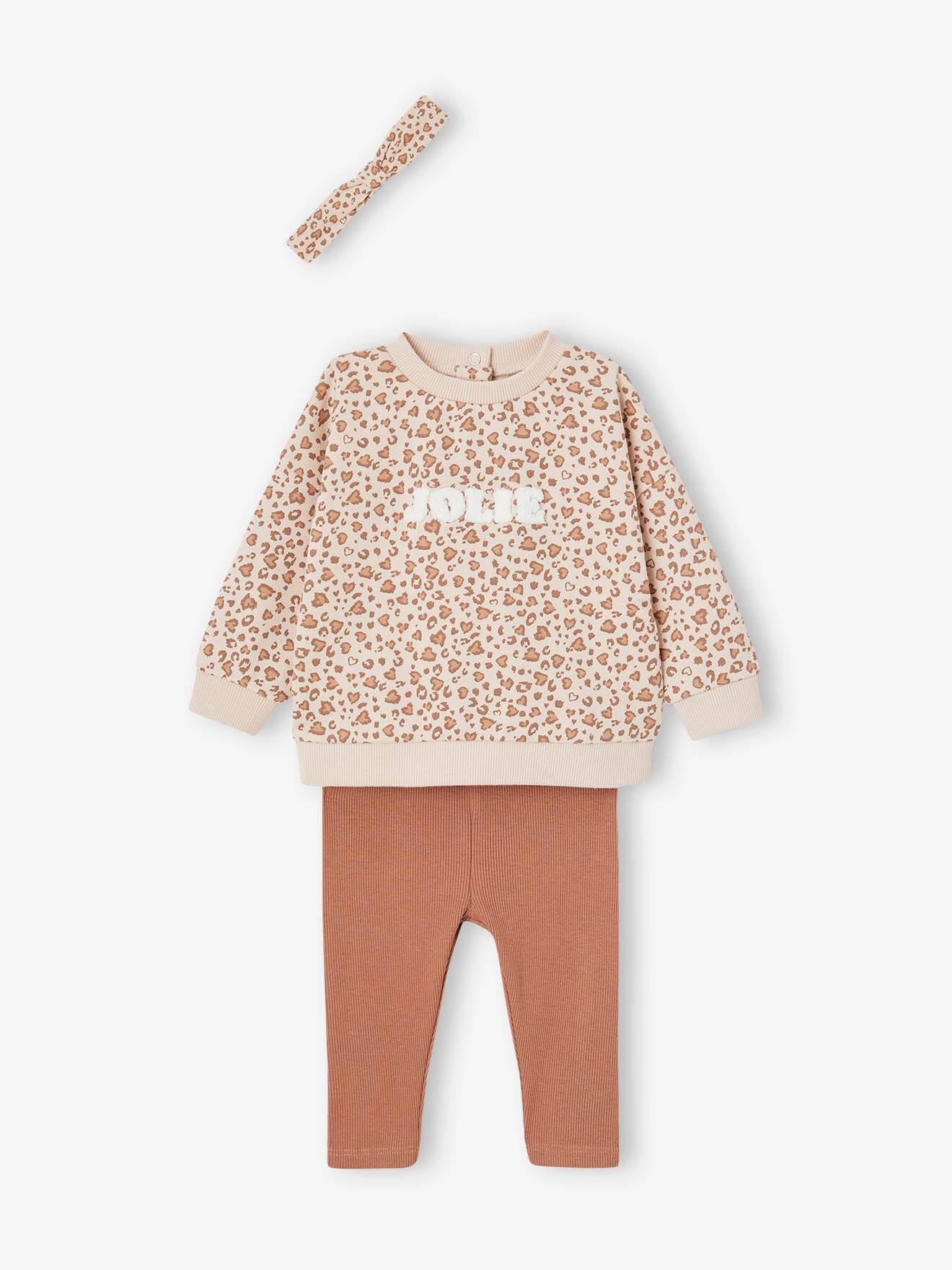 Ensemble sweat + legging + bandeau personnalisable bébé fille léopard