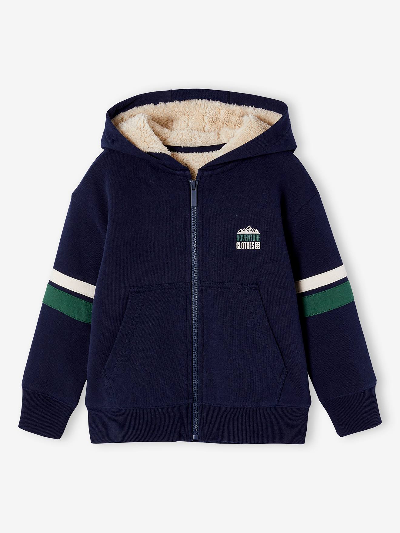 Sweat à capuche zippé garçon doublé sherpa marine