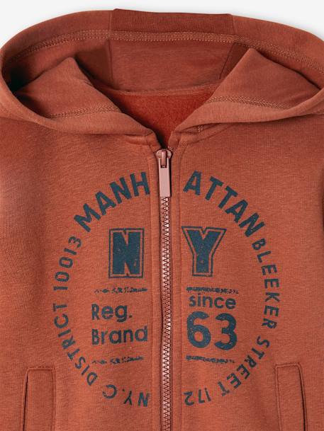 Sweat Capuche Sport Garçon Vert Sapin 10 Ans - Zippé Avec Poches Et Motif Graphique