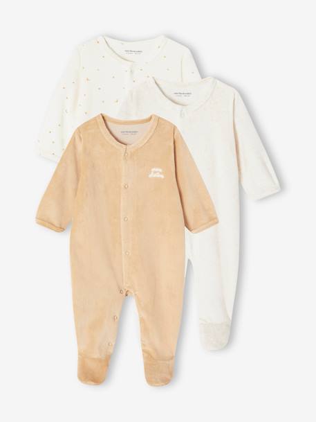 Vertbaudet - Lot de 3 pyjamas bébé mixte en velours ouverture naissance lot jaune d'or