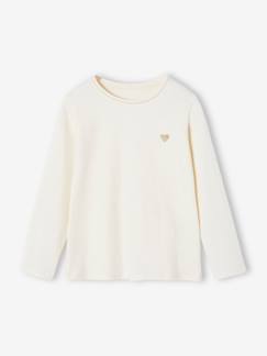 -T-shirt fille coeur pailleté manches longues 