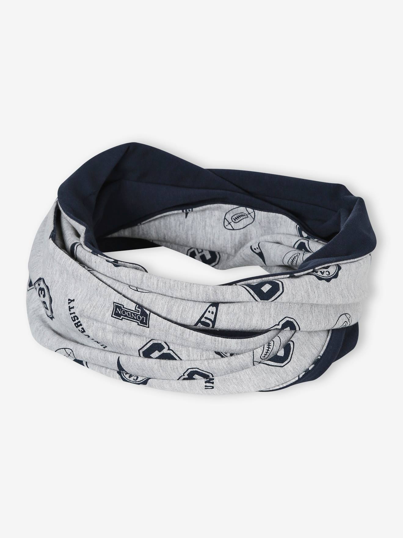 Snood réversible garçon imprimé rock/chiné gris chiné