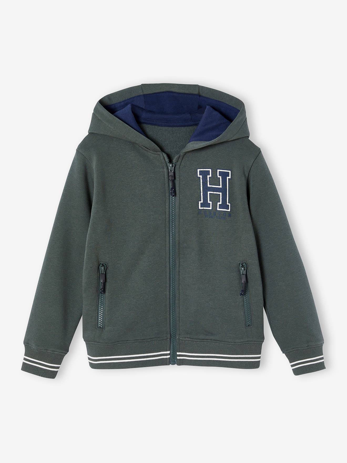 Sweat zippé à capuche sport garçon. lichen