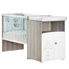 -Lit combiné - 120x60cm - Evolutif en 90x190cm - Babyprice Teddy - En bois - Blanc - Sérigraphie ours