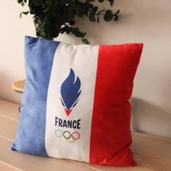 Linge de maison et décoration-Coussin imprimé - OMYDREAM - Paris 2024 Equipe de France Olympique Drapeau - 100% Polyester - Réversible