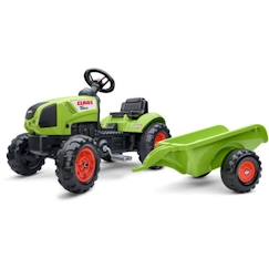 Jouet-Tracteur à pédales - FALK - Claas avec remorque - Dès 2 ans -100% Fabriqué en France -75% de plastique recyclé