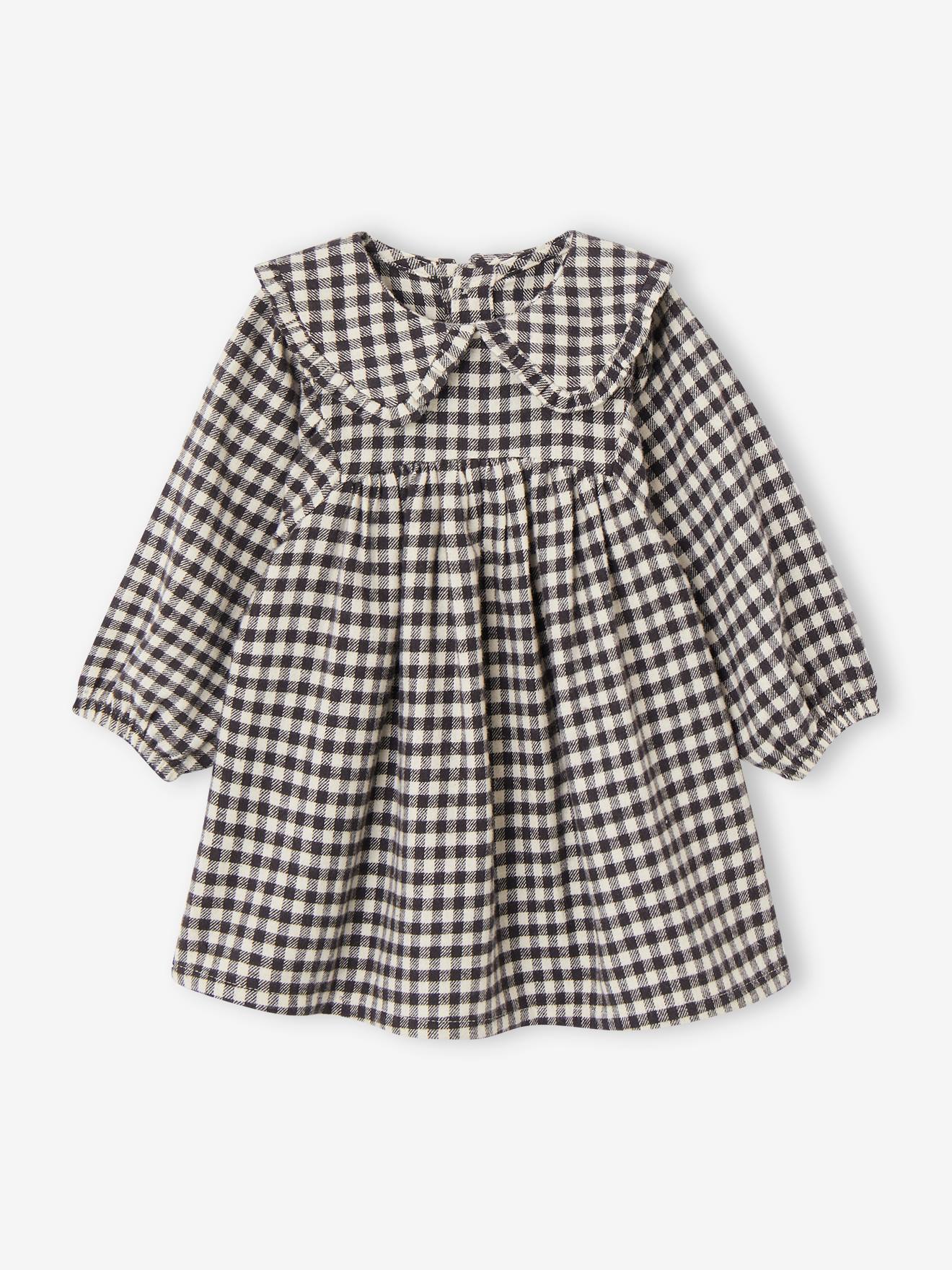 Ensemble 3 pièces bébé robe vichy + gilet + bandeau carreaux noir (Vertbaudet) - Image 3