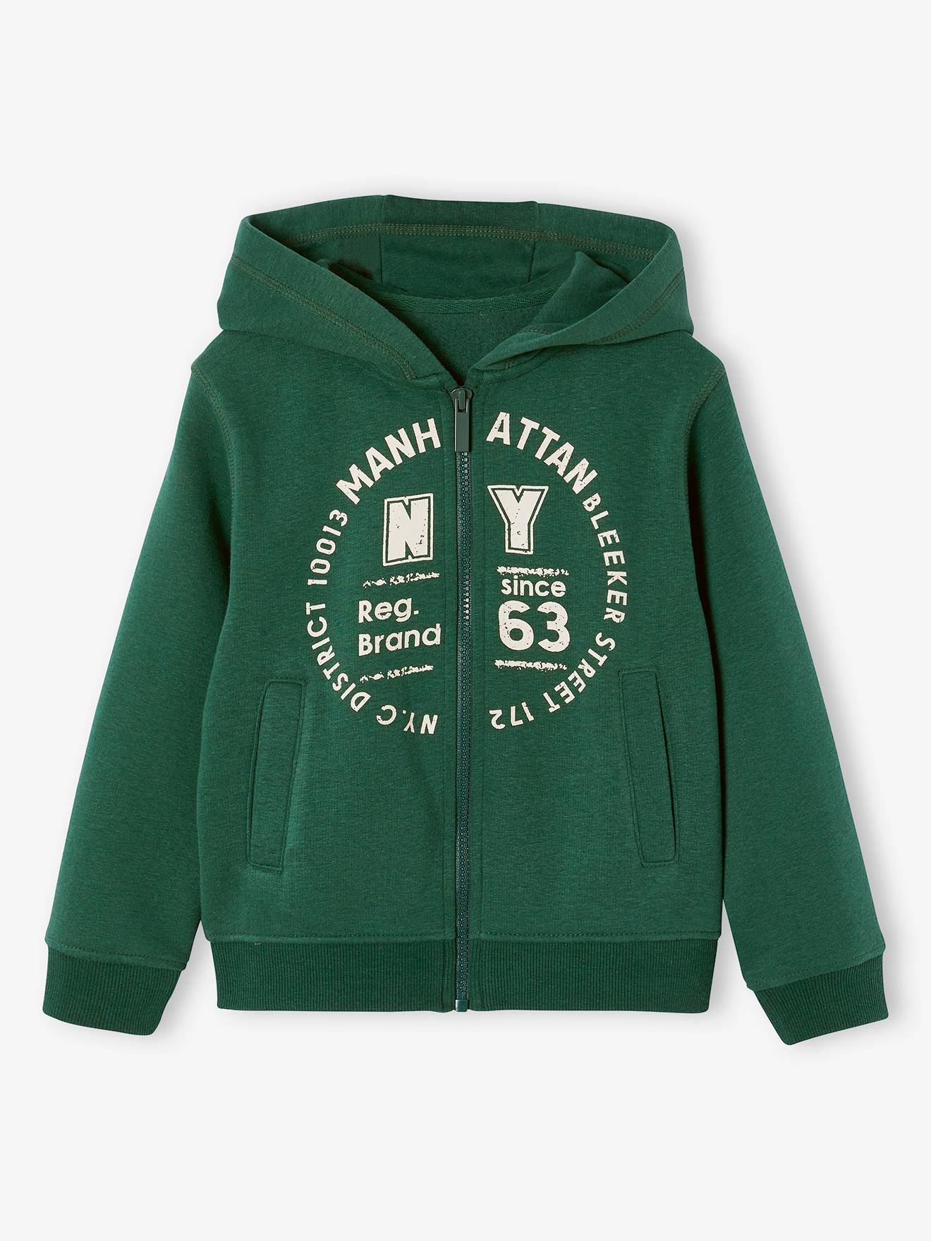Sweat zippé à capuche sport garçon vert sapin